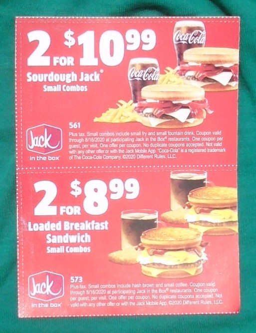 eBlueJay: 20 Jack In The Box Coupons Your Choice - Exp. 8/16/2020