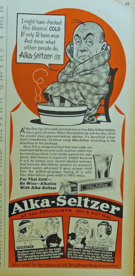 eBlueJay: original rare 30's print ad. Color Illustration (man with feet in tub)1938 art