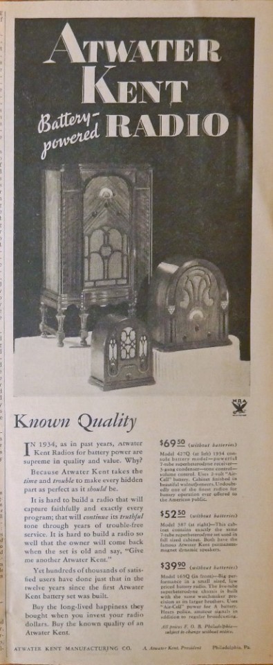 eBlueJay: 1934 Atwater Kent Radio, battery powered. original ...