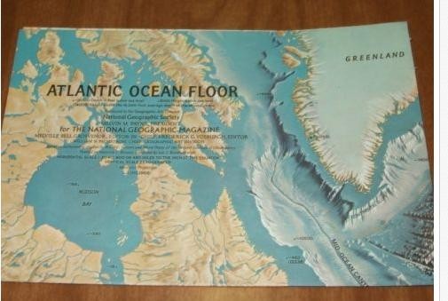 Ebluejay Vintage Atlantic Ocean Ocean Floor Map National