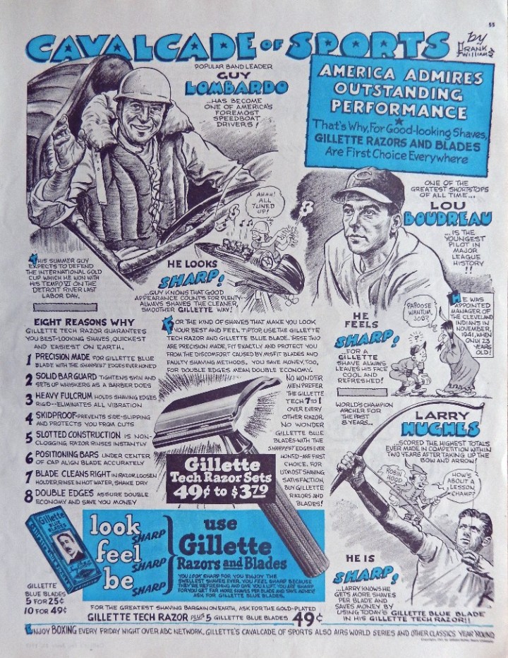 Ebluejay Gillette Tech Razor Sets 40 S Print Ad Color Illustration Scarce Old Ad Cavalcade Of Sports