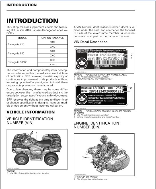 2016 Can-Am ATV Renegade 570 850 1000R service manual on CD CanAm